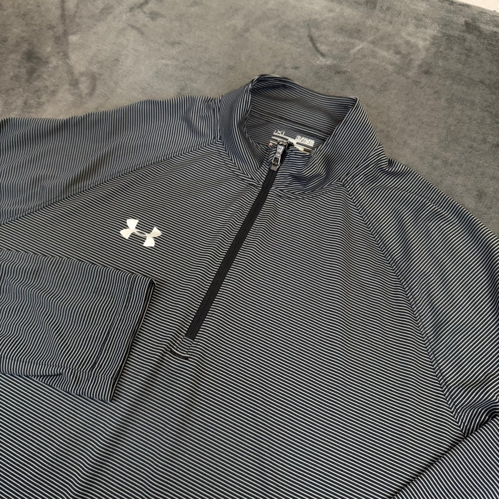 Under Armour HeatGear 1/4 Zip Pullover Mens Extra Large Gray Striped Loose Fit